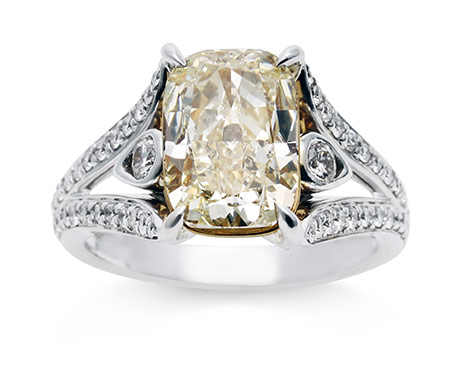 Gorgeous Antique Emerald Cut Yellow Diamond Ring