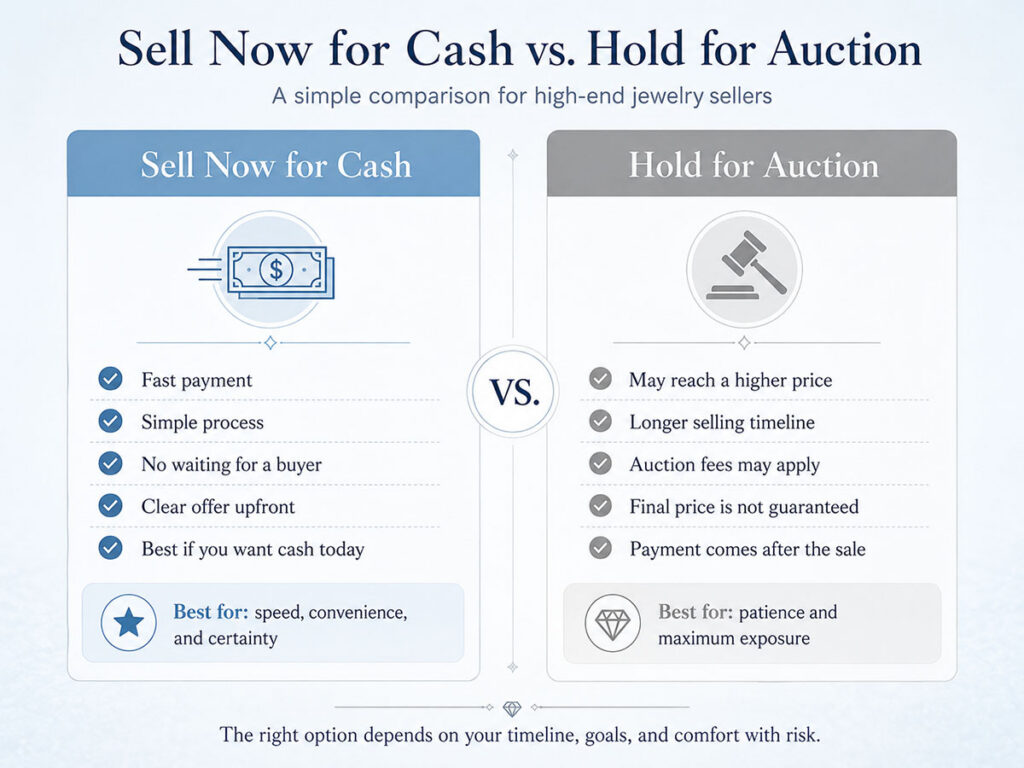 Sell Now for Cash” and “Hold for Auction